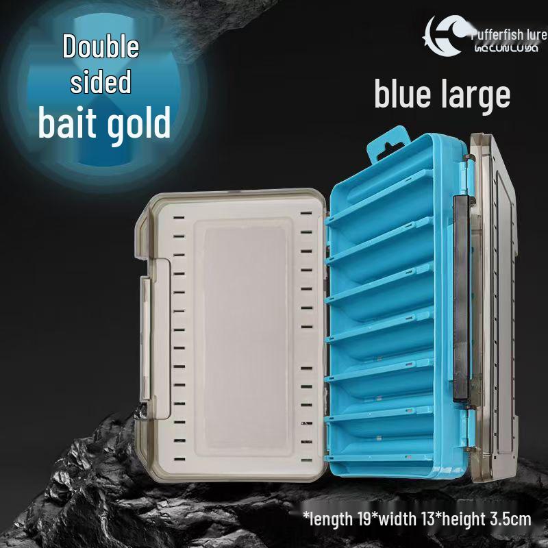 Double-sided Hard Bait Storage Box with Multi-Compartments - Thickened, Hand-held, Dual-Layer Lure Organizer for Sea Fishing.