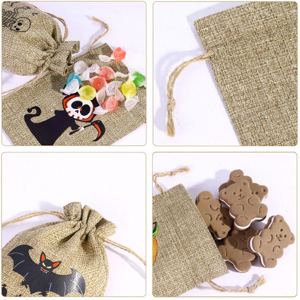 2PCS 10*15cm Halloween Gift Bag Cartoon Pattern Linen Candy Cookies Bag Festival Supplies Packaging Drawstring Bundle Bag