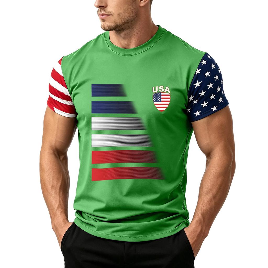 Men’s Short Sleeve T Shirt with USA Flag Print Loose Fit Crew Neck Top Comfortable Summer Casual Daily Wear for Men