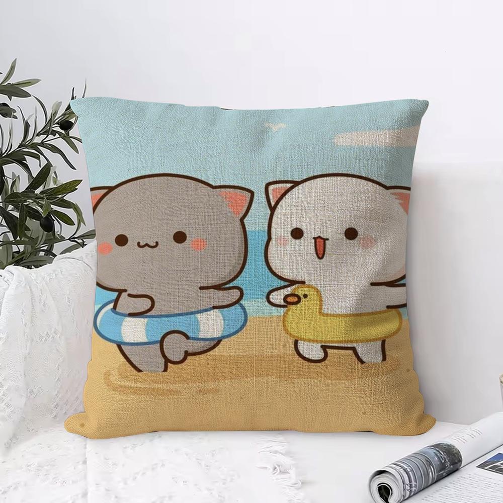 Cartoon Sweet Cute Cat Cushion Cover Eco Linen Pillow Case DoubleSided Print Breathable Durable Zipper Home Decor Gift