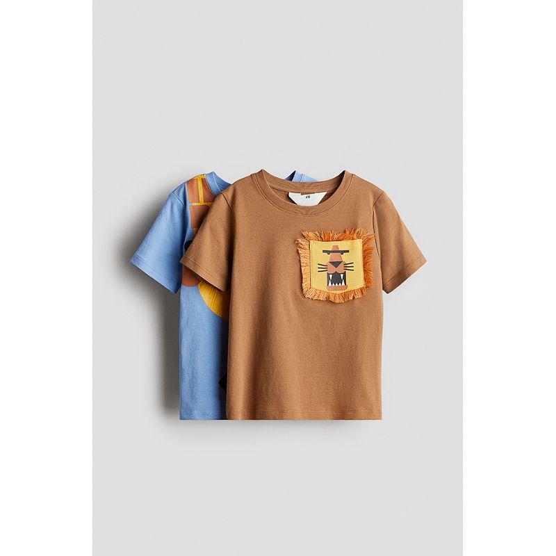 

HM Children s Clothing Boys T-shirt 2 Pieces Summer Pattern Fun Applique Cotton Short Sleeve 1123438 Brown/Lion 150/76