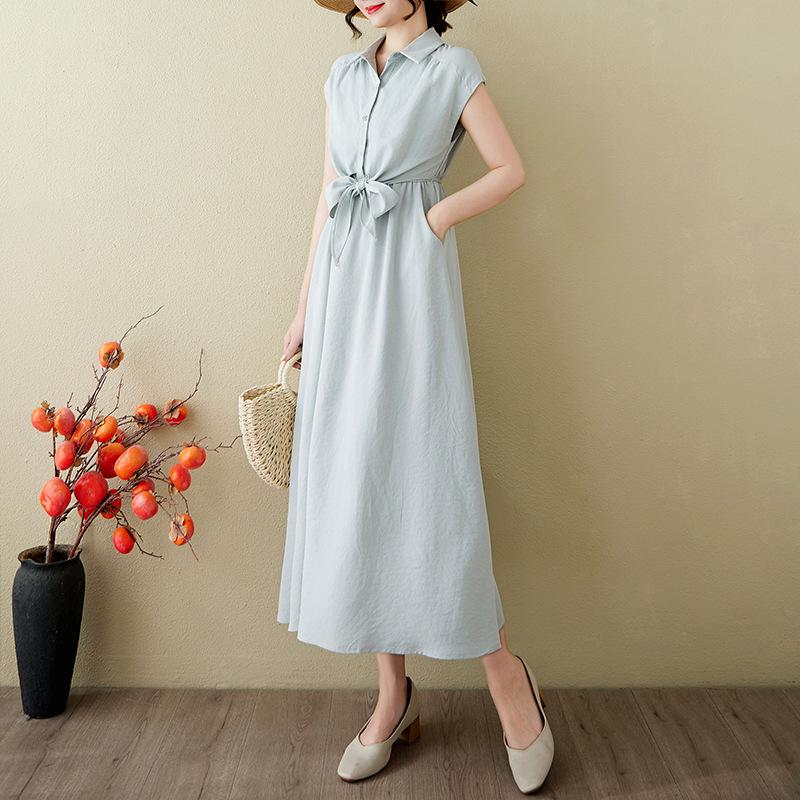 Women's Summer 2025 Cotton and Linen Short-Sleeve Dress - French Retro Socialite Style
