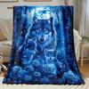 Wolves in Blue-Toned Forest Flannel Throw Blanket - Lightweight Portable All-Season Soft Warm Digital Print with 3 Wolves, Blue