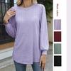 women's Hollow Out Textured Puff Long Sleeve Crew Neck T-Shirt Casual Loose Fit Blouse Top