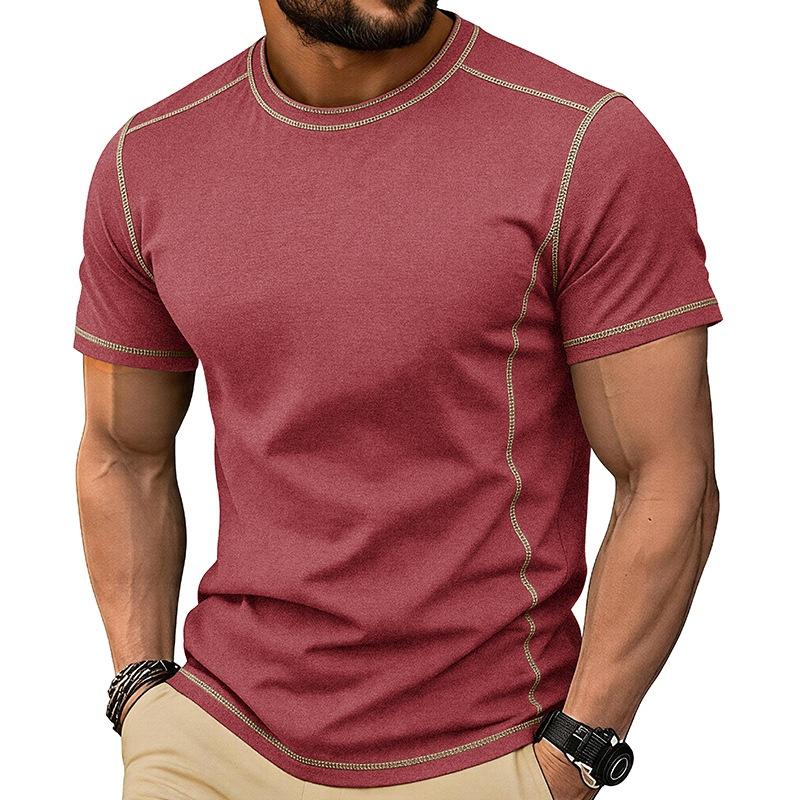 Men’s Short Sleeve Crew Neck T Shirt with Stitching Casual Lightweight Summer Top for Everyday Wear