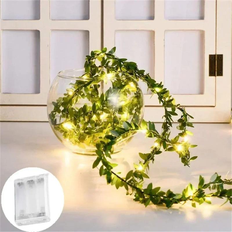 Artificial Green Leaf String Lights, Battery Powered LED Simulation Flower Greenery Garland, Fairy Lights for Wedding Room Indoor Wall Home Decor