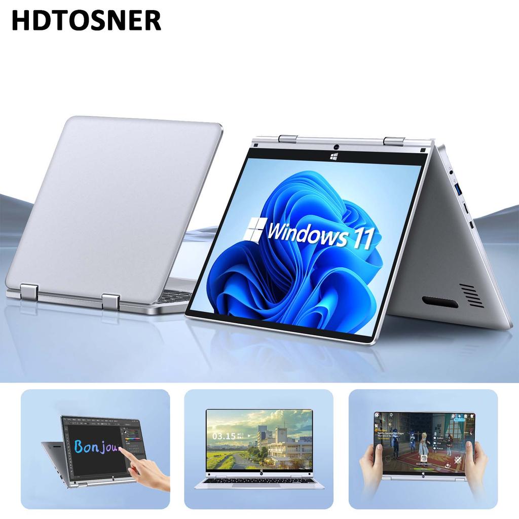 Touchscreen Laptop HDTOSNER 11.6" , Intel Processor, 8GB RAM, 256GB SSD, Windows Pro, Silver, For Work and Study Laptop