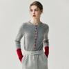 French Color Block Women's Cashmere Cardigan: Loose Fit, Slimming, Round Neck, Ribbed Cuffs, Coco Style Sweater.
