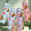 1PC Gingerbread Man Candy Christmas Print 750ml Color Plastic Sports Water Bottle Leakproof Flip Straw Lid Suitable for Sports Office Home Use