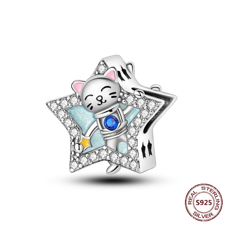 Copper Original Dog Cat Safety Chain Lazy Cat Pink Zircon Pet Paw Print Footprint Charms Fit Bracelet For Women Diy Jewelry