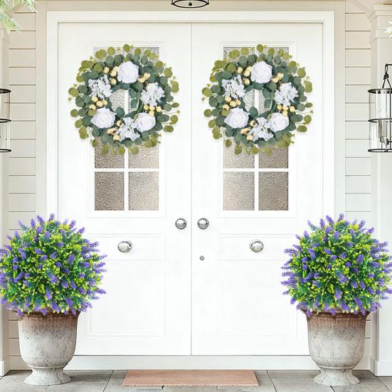 Künstlicher Lavendel-Formschnitt-Ball UV-beständig Falscher Buchsbaum Strauch mit Erdspieß Unechte Immergrüne Baum Pflanze für Innen Außen