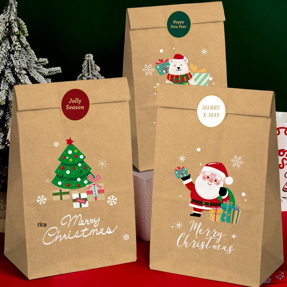 Kraft Paper Christmas Gift Bags with Merry Christmas Stickers - Perfect for Wrapping and Baking Candy Gifts
