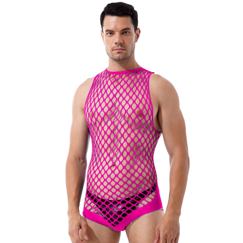 Men Swimwear Fishnet Cover Up Dress Stretchy Swimsuit for Bathing Suits