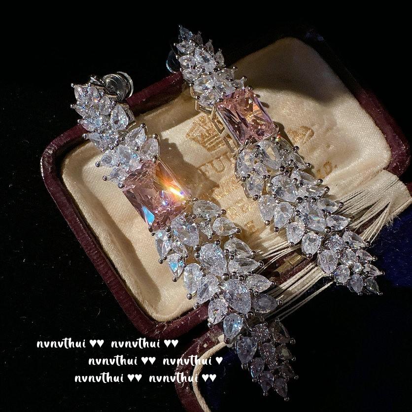 Princess On The Run Powder Water Drop Gem Honeycomb Earrings, Grandly Plated 18K Gold Gypsy Wheat Spike Zircon Bracelet