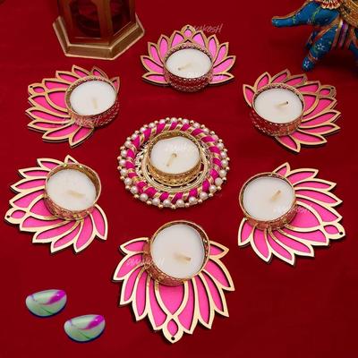 Rangoli Teelichthalter für Diwali, Veranstaltungsdekoration, Heimdekoration, Hochzeit und religiöses Fest (Lotus Dekor - 7 Stk)