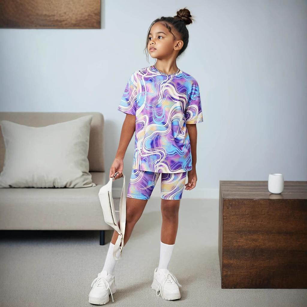 Girls' Fashionable Short-sleeved T-shirt and Short-pant Set for Summer Children's Casual Outfit