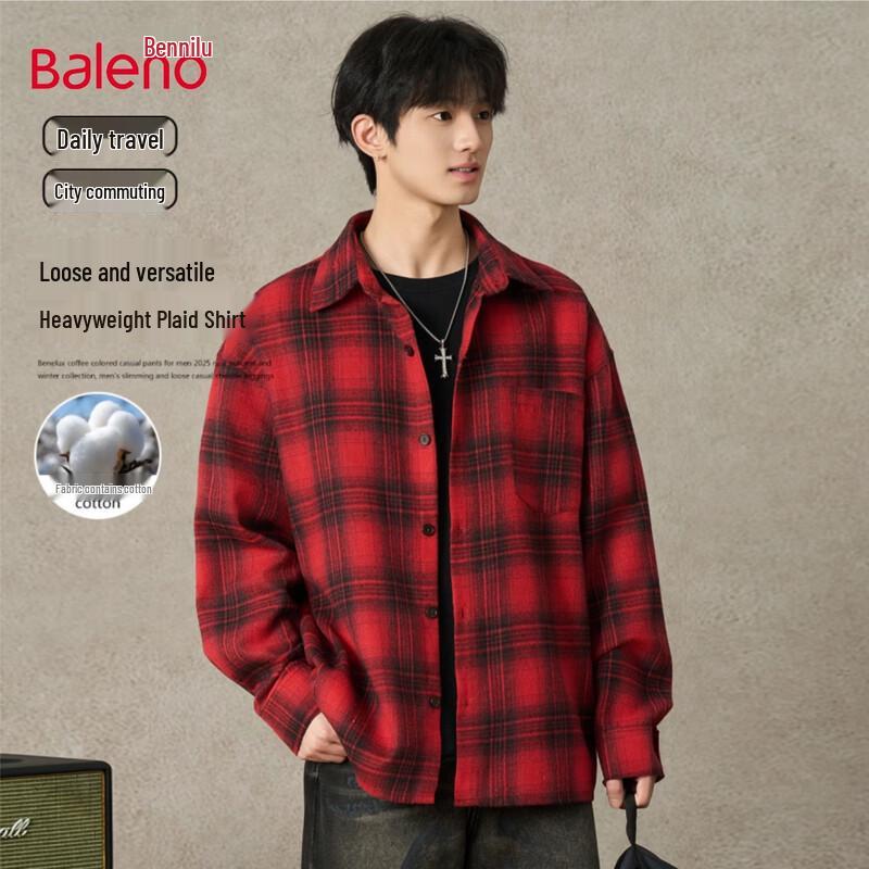 Baleno Men s Plaid Lapel Shirt Jacket 3XL