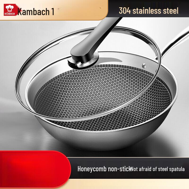 KABACH 32cm 304 Tri-Ply Steel Non-Stick Wok