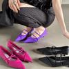 Mode Wildleder Lila Spitzschuh Damenpumps Prägnanter Kreuzriemen Dünner Absatz Mules Schuh Bankett Hochzeit Elegant Niedrig Absatz Damenschuhe