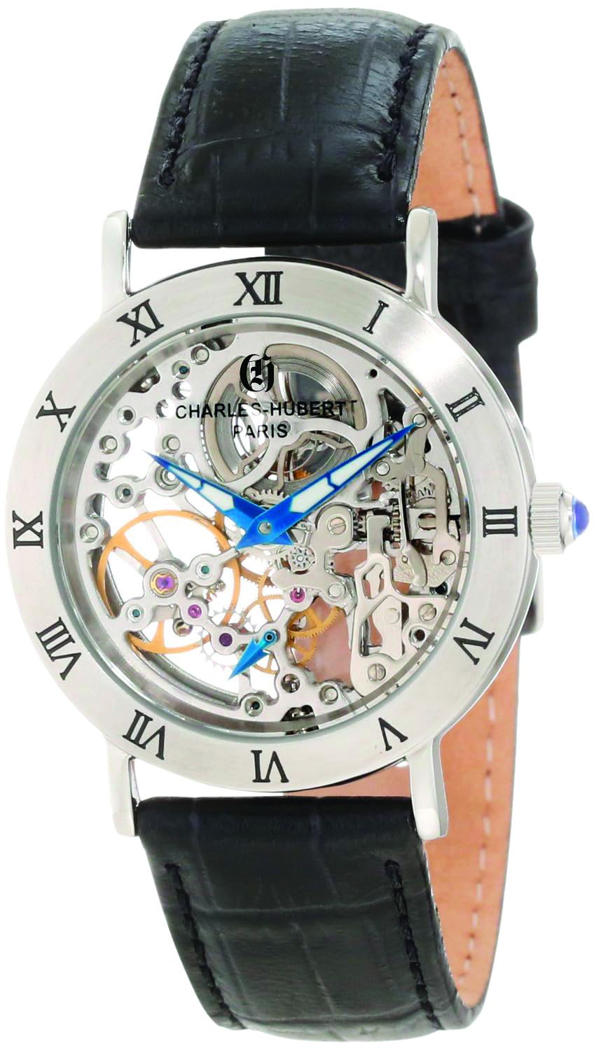 

Mechanical Manual Winding Skeleton Watch Black [Charles Hubert] 6790-B Men s срібний
