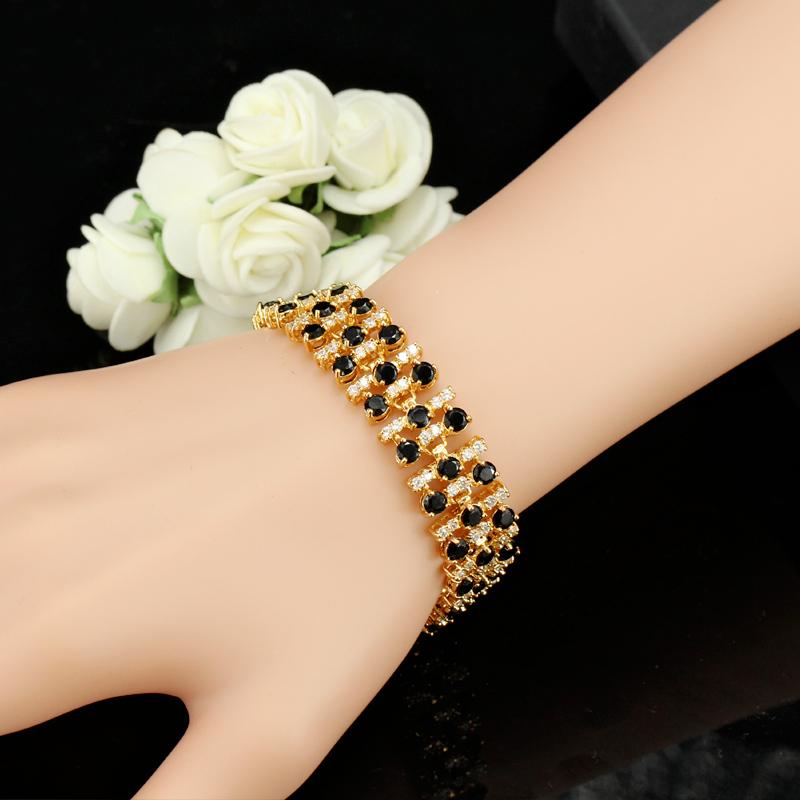 WWJ Nydelig gylden farge Svart Cubic Zirconia brede tennisarmbånd