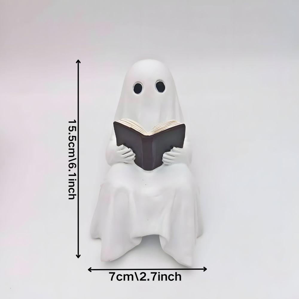 Halloween Ghost Figurine, Ghost Reading Statue Resin Sitting Ghosts Figurine