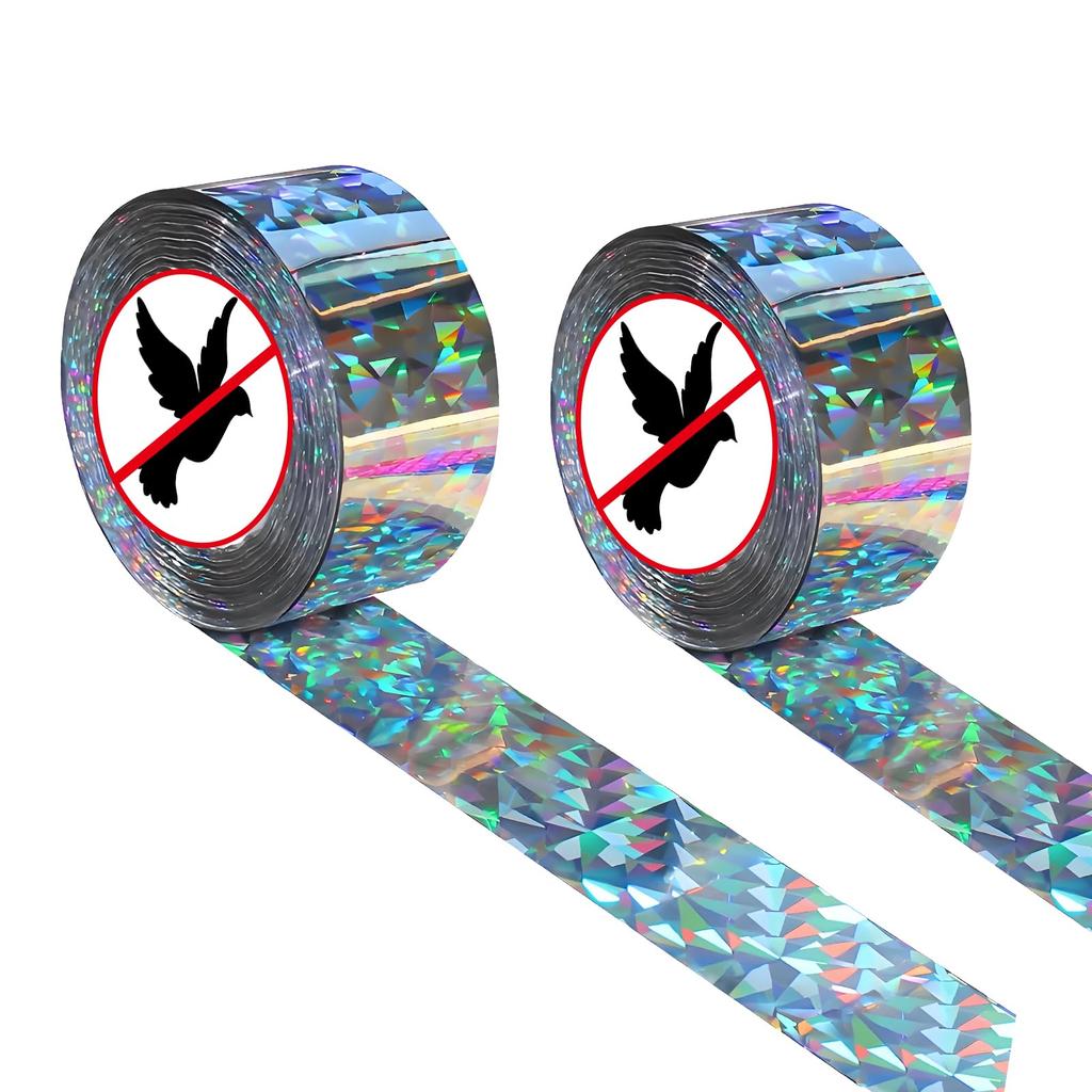 2 Rolls Bird Scare Tape Double Sided Holographic Flash Reflective Bird Tape Deterrent Visual Audible Bird Repellent Devices 4