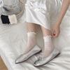 Elegant Hollow Out Breathable Mesh Middle Calf Socks Seamless Cotton Solid Color Ruffle Turn Cuff Crew Socks for Women