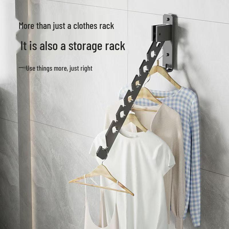 Wall-Mounted Telescopic Clothes Drying Rack - Punch-Free, Folding Design for Bathroom or Balcony