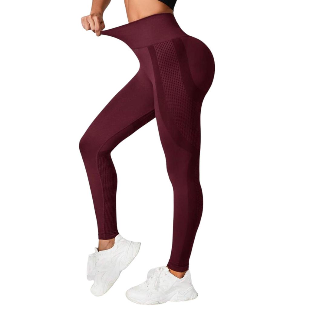 Colanti Sport Eleganti High Waist Push-Up Effect Tummy Control Leggings Burgundy