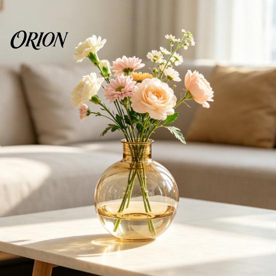 Artistic Home Decor Vase Clear Round Resin Vase, Transparent Sphere Flower Pot with Jute Stylish for Windowsill Bow, Modern Plastic Planter Hydroponic