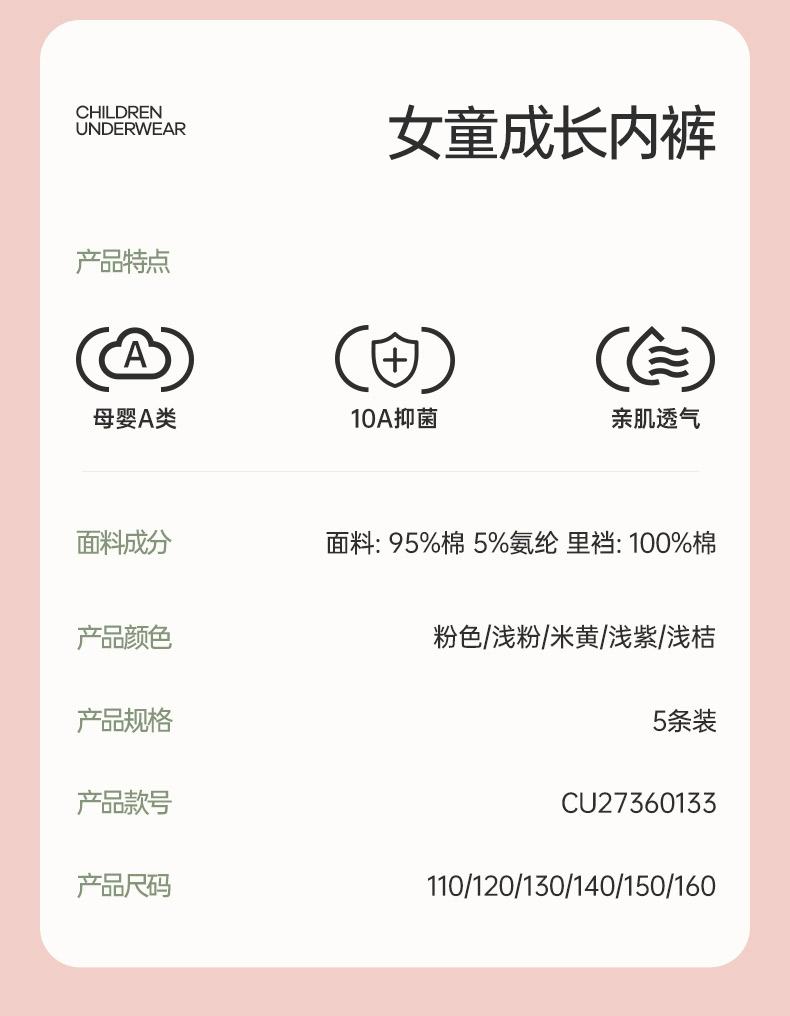 Fentenggan [A-class Cotton 10A Antibacterial] 5 Pure Cotton Crotch Cartoon Flat Angle Children's and Girls' Underwear