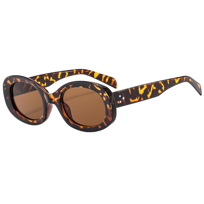 

Black Plastic Oval Sunglasses Uv Protection For Casual Outdoor Activities LeopardFrameTeaLens