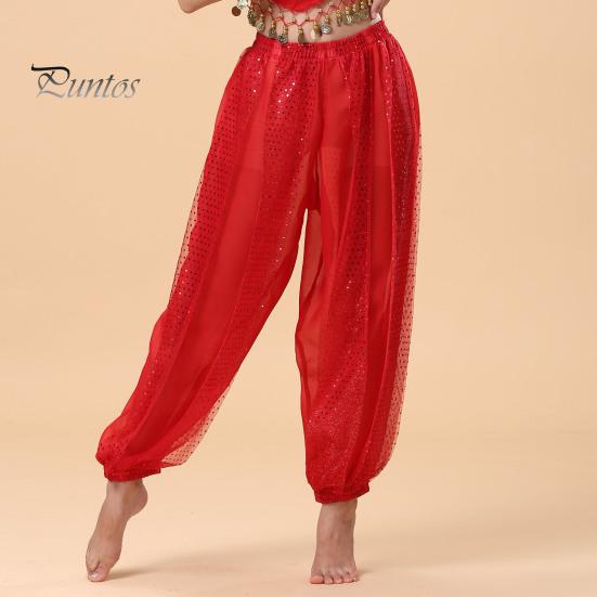 Γυναικείο παντελόνι Performance Ελαστικό ψηλόμεσο μονόχρωμο μπλουμέρ με παγιέτα ντεκόρ Λαϊκός χορός Ενήλικες Κοστουμάκια για χορό της κοιλιάς