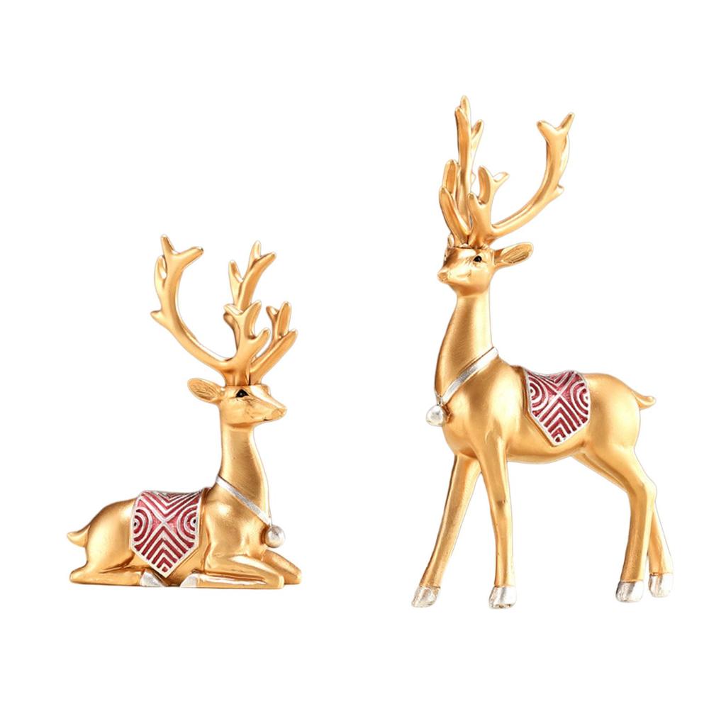 2 Pieces Decorative Deer Figurines Reindeer Statues Elk Resin Statues for Party Anniversaries Birthday Holiday Housewarming