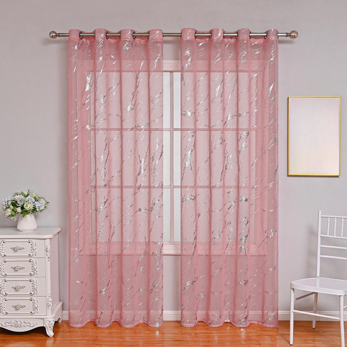 

2pcs Elegant Half-shading Marble Pattern Sheer Curtain, Curtains for Bedroom and Living Room Decoration, Window Curtain 1.32x1.6m розовый