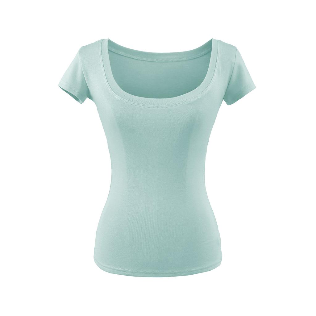 Square neck short-sleeved T-shirt women's summer new American Spice Girl style solid color sexy slim bottom top