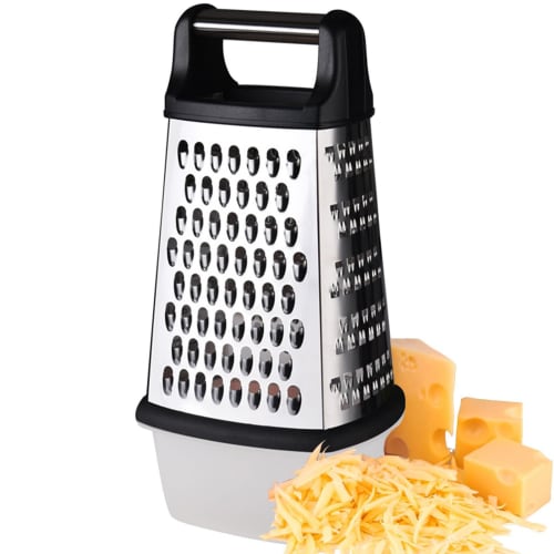 Box Grater - Cheese Grater with Storage Container, 4-Sided Stainless Steel Box Grater with Removable Storage Container, Multi-Function Kitchen Grater