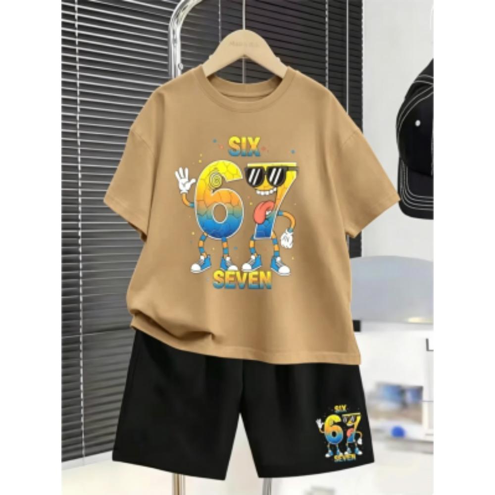 67 Number Funny Printed Men's T-shirt and Shorts 2 Piece Set Summer Home Outdoor Casual Outfit for Men's and Women's T-shirt Set