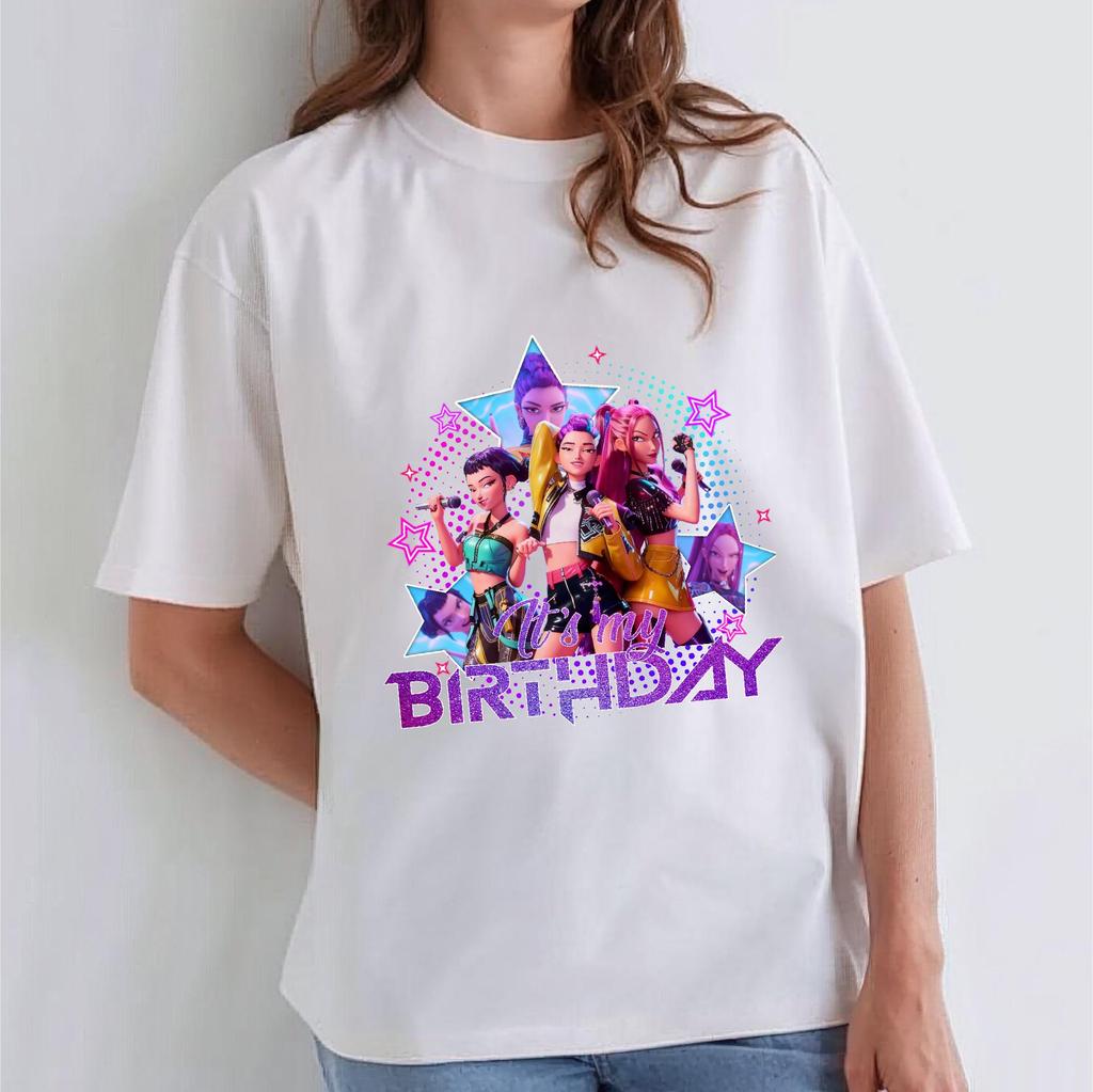 Kpop Demon Hunters Huntrix Kpop Birthday PNG Anime Party Clipart Clothing Graphic Short Sleeve Shirt Unisex Men Women All-Season
