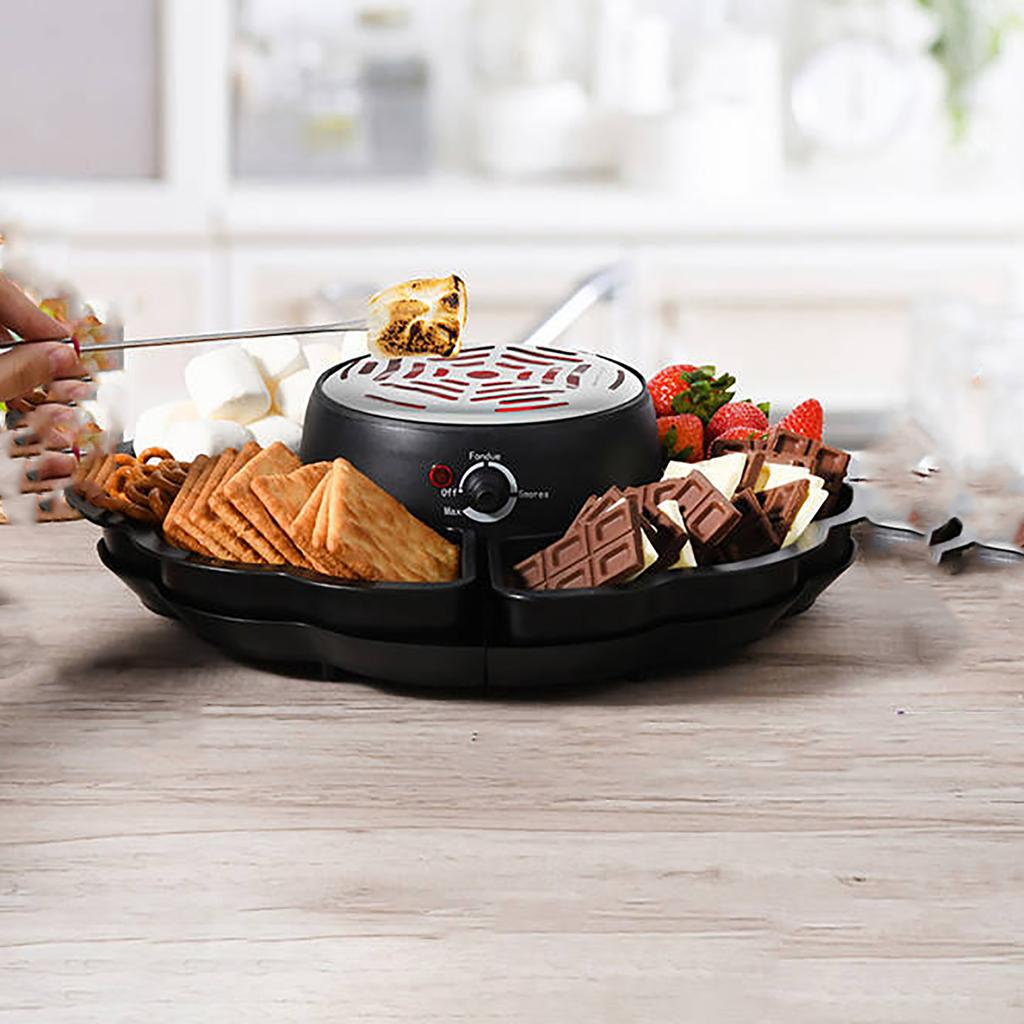 Panela Elétrica de Queijo com Chocolate, Assador Elétrico de Marshmallow em Aço Inoxidável, 2 em 1 Com Bandeja de Lanches e Frutas