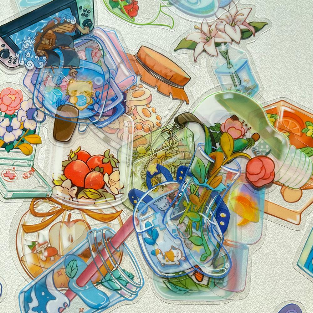 50pcs cartoon transparent object stickers luggage laptop scrapbook diary DIY skateboard guitar helmet DIY sticker painting