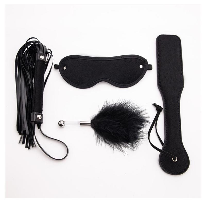 BLACKWOLF 4Pcs Bed Bondage Set BDSM Kits Eye Mask Whip Paddle Anal Plug Bead Sex Adult Games Erotic Sex Toys For Women Couples