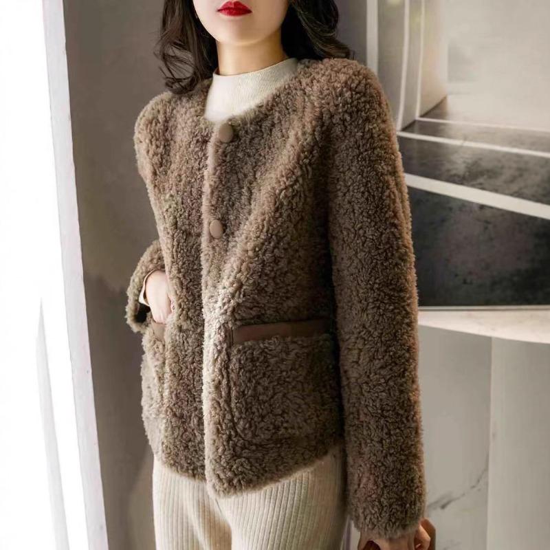 Autumn and Winter New Lamb Wool Sheep Shearing Fur Short Collar Simple Integrated Fur Coat Women