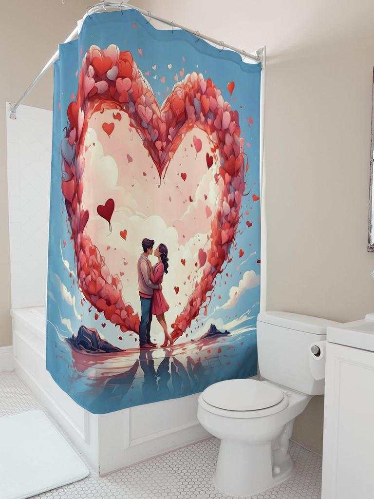 Romantic Heart Shower Curtain | Love-Themed Bathroom Decor