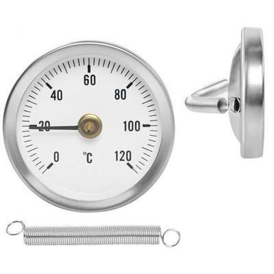 Termômetro de Tubo de Aço Inoxidável com Braçadeira 0-120℃ Mola de Aquecimento no Tubo Medidor de Temperatura Metálico 63mm Ferramenta Industrial