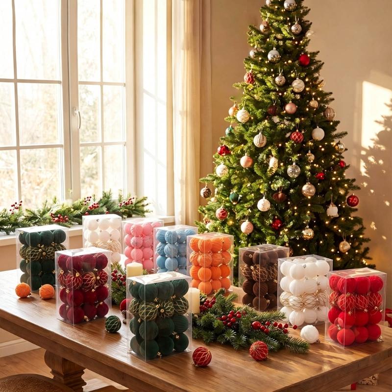 24Pcs Sparkling Velvety Christmas Ball Decorations Shatterproof Decorative Baubles Ornament for Christmas Tree Mantels