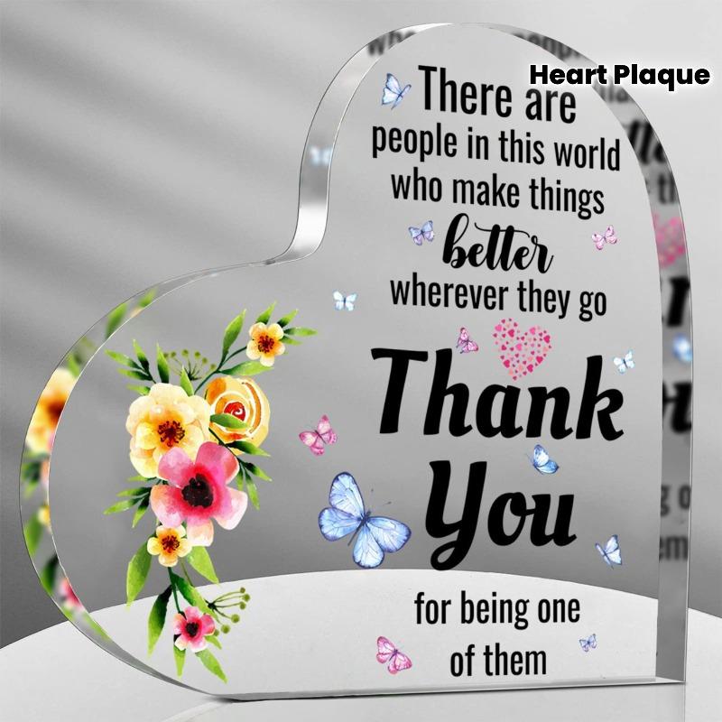 

2D Flat Thank You Gift Acrylic Heart Decorations Plaque, Floral & Butterfly Design, Suitable for wall decoration, porch, room, villa, accents Home, Ha 10*10cm