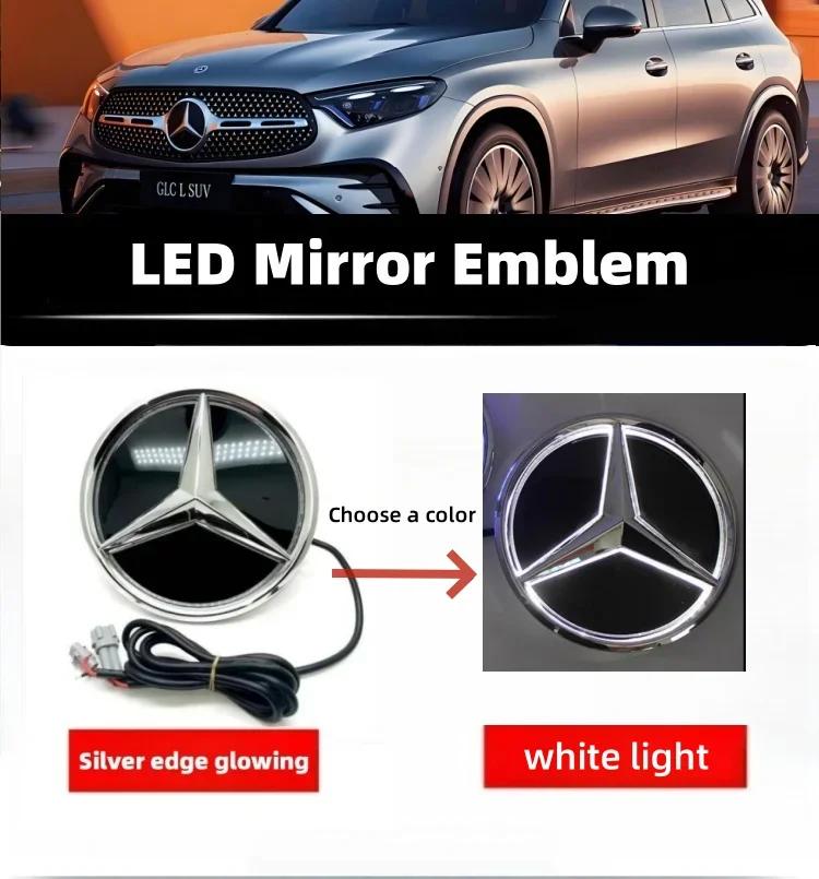 Bilklistremerke Varmt 2026 Nytt For Benz Stjernelogo til Frontgrill for Bil Hvit, Blå og LED-belyst Logo for Mercedes Benz W20