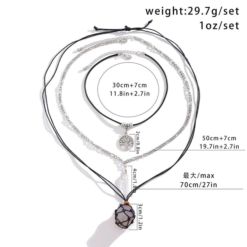 PuRui Vintage Natural Stone Beads Pendent Necklace for Women Crystal Charm Multilayer Rope Choker Neck Chain Zircon Party Girls